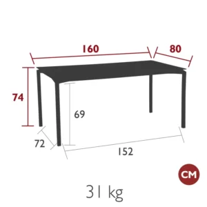 table calvi mat velouté 160 X 80 dimension